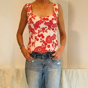 Nanette Lepore white denim/red floral tank top